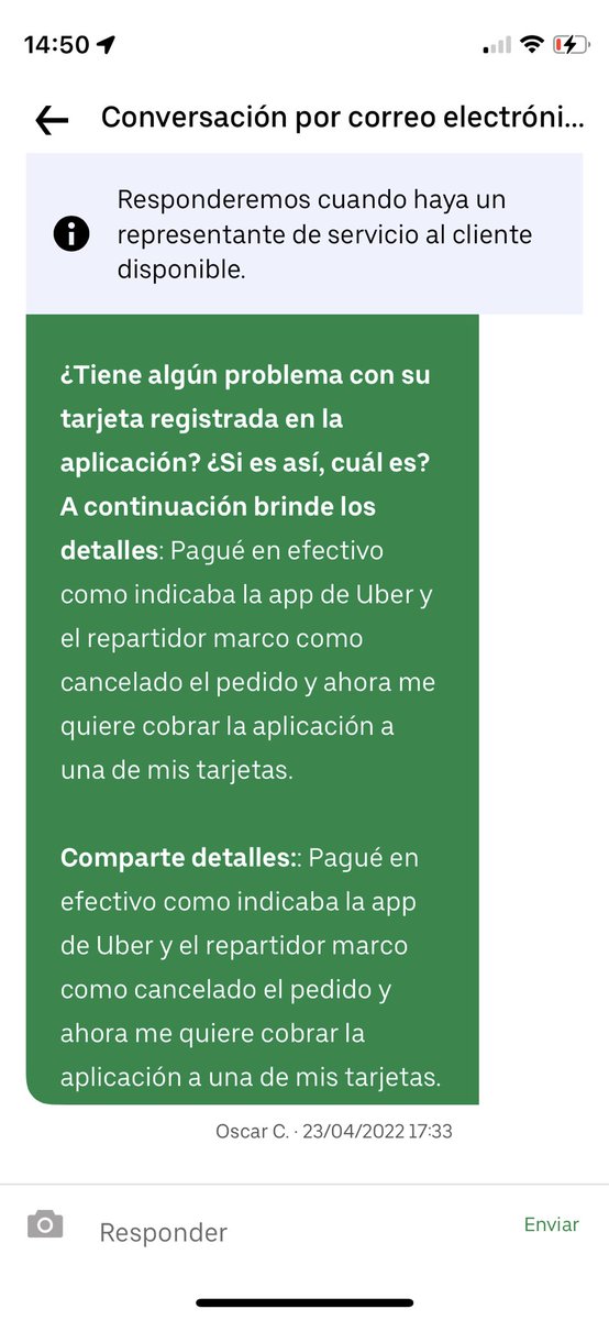 correavega's tweet photo. @UberEats_mex tengo una aclaración desde hace 3 días, necesito usar un @Uber_MEX y no puedo ya que no han respondido. Pedido 2f118. https://t.co/YmSGnxB4OY