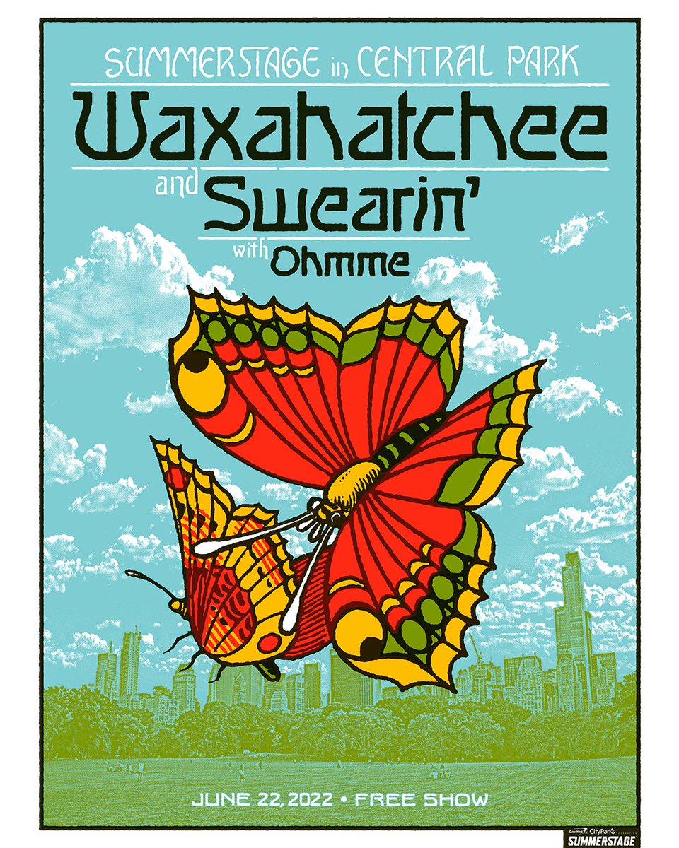 excited to announce an extremely cool show this summer in NYC feat. @Ohmmemusic & my sister/longtime tourmate & friend @aqcrutchfield - free show / @SummerStage / june 22nd 🦋🦋 . poster by my bro-in-law @mikefredkrol🦋🦋🦋