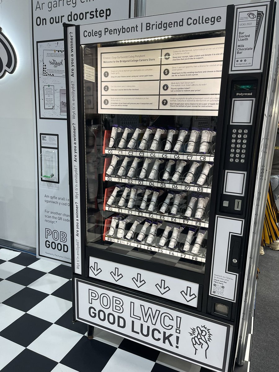 JosephBaldwin's tweet photo. The @BridgendCollege Careers Store was in full swing at the @ucas_online Discovery Exhibiton today!

Our incredibly creative and talented team engaged with hundreds of prospective young people, exploring their next steps.

The free vending machine was a hit too! 🍫 https://t.co/yXHv6WaP17
