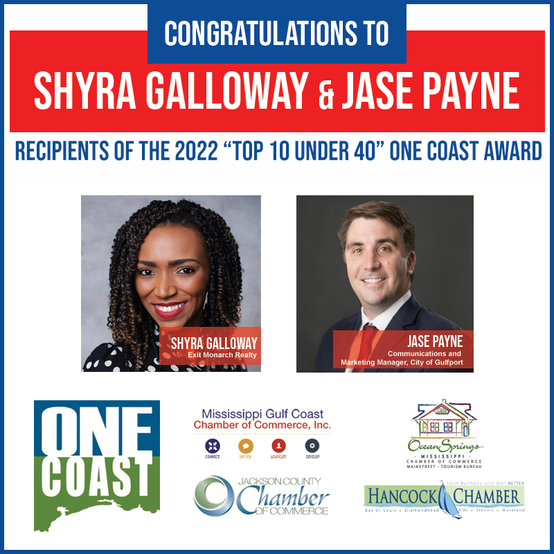 We’d like to congratulate United Way of South Mississippi Board Members Shyra Galloway and Jase Payne for being recipients of the 2022 “Top 10 Under 40” One Coast Award! We’re so proud to have them as part of the United Way mission!