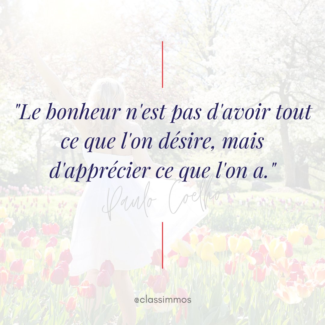 ClassImmos_M's tweet photo. [Mood du jour] « Le bonheur n'est pas d'avoir tout ce que l'on désire, mais d'apprécier ce que l'on a. » | Paulo Coelho | 
.
#classimmos #martinique #inspiration #motivation #feelgood #mindset #focus #mood #love #success #positivevibes #positivity https://t.co/NfOqsoeEET