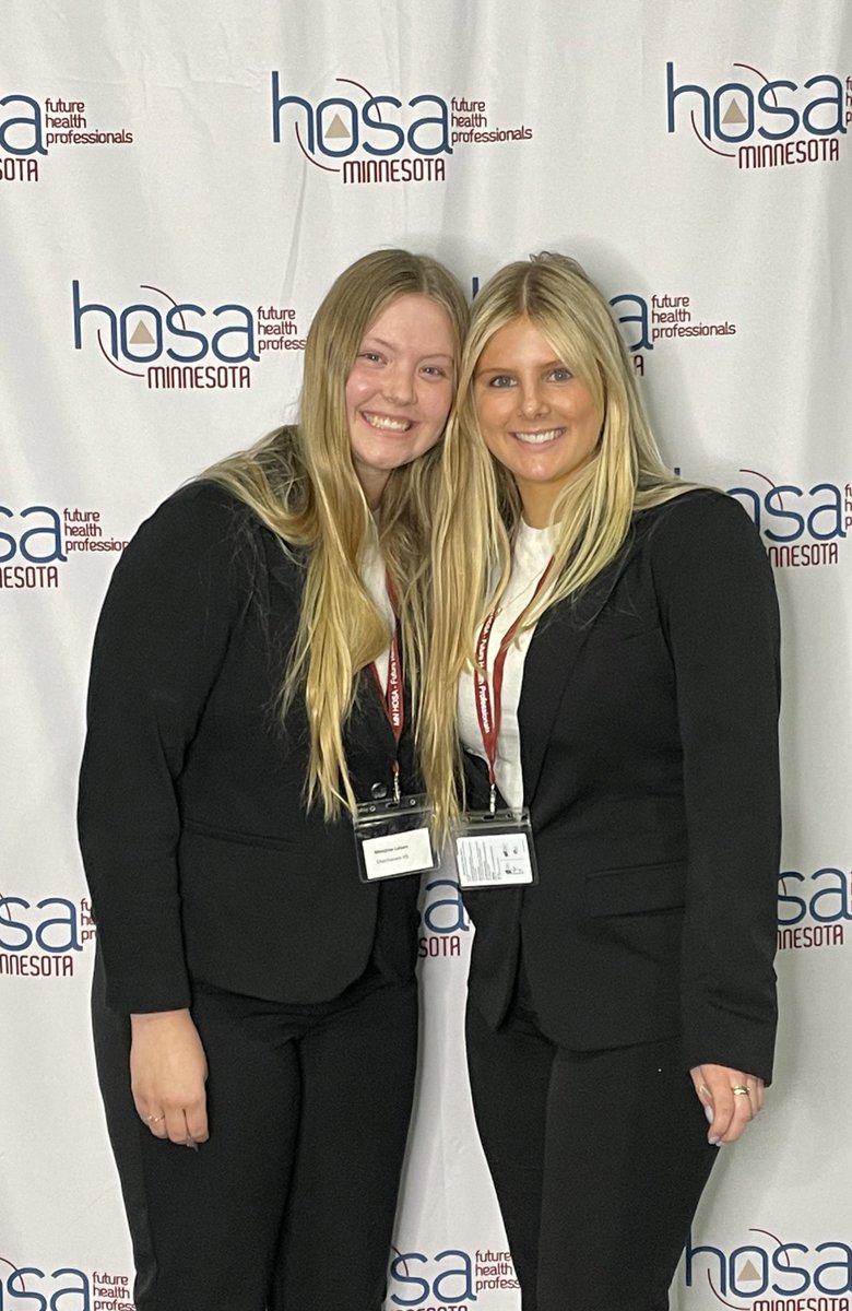 ShellyLeatham's tweet photo. Chanhassen seniors Meadow Leisen and Edie Hammond take 5th in Health Career Display at the MN HOSA State Conference. @chanhassenhosa @chanprincipal @StormActivities https://t.co/FmimRMhNuz