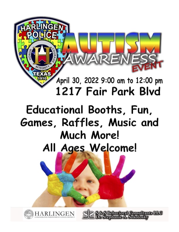 Hey HCISD Fam!

HCISD and the Harlingen Police Department invite you to an Autism Awareness Event this Saturday, April 30th, from 9:00am - 12:00pm at Lon C. Hill Park (1217 Fair Park Blvd). 

Come visit us at our HCISD Booth! It will be a day filled with fun, games, and more!