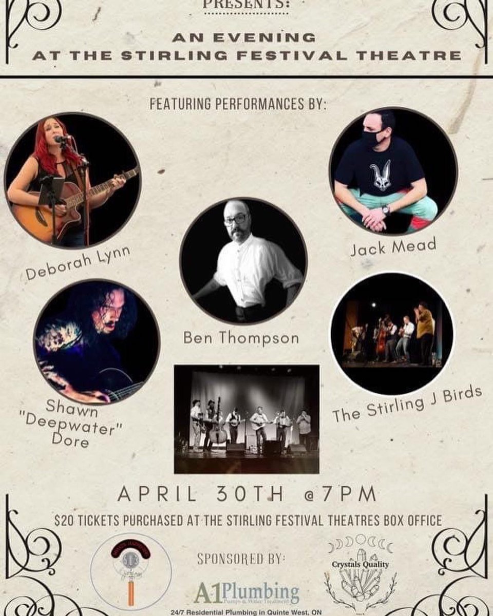 THE STIRLING J BIRDS  Saturday April 30, 2022  7 PM   Main Stage
 
Call our Box Office at 613-395-2100 or buy tickets online: stirlingfestivaltheatre.com