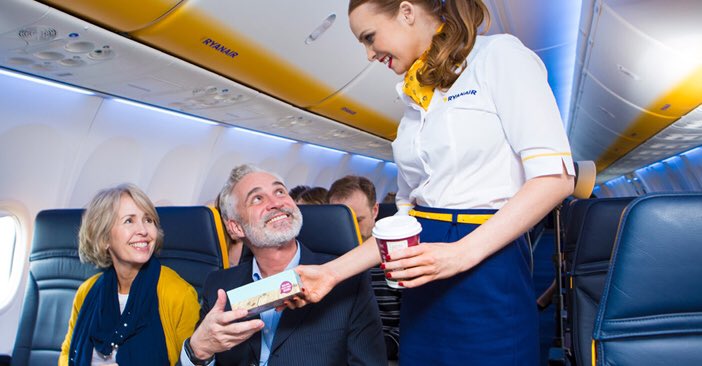 Ryanair to include in-flight service free of charge, and considering further options for entertainment in order to improve flight experience among customers #mealservice #entertainment #customerservice