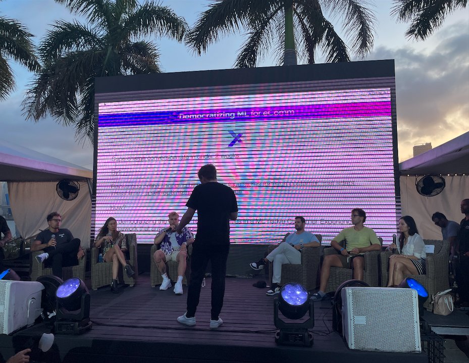 XGENAI's tweet image. Our CEO &amp;amp; Founder @FaricyFrank pitching democratization of machine learning for eCommerce to an audience of VCs and investors at #MiamiTechWeek 

🗣️🗣️🗣️

@eMergeAmericas @305venture @antifundvc @FloridaFunders @foundersfund @togal_ai @CryptoLeagueORG @jakepaul @michellemwaite