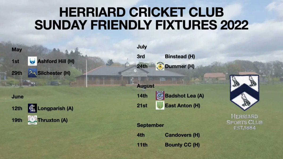 CRICKET IS BACK 🚨

Here are all the fixtures for our sides this summer! 1st XI, 2nd XI, Midweek, and Sunday.

We begin the year with a midweek fixture away at Badshot Lea tomorrow night 🏏