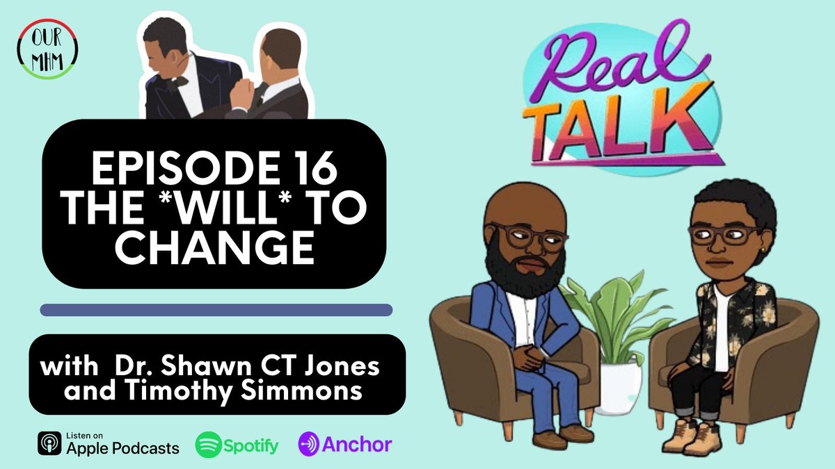 Our Mental Health Minute (@ourmhm) on Twitter photo Y'all know we had to address it! 👋🏾 In this installment of session notes, join <a href="/SCTJones/">Shawn C.T. Jones</a> & <a href="/timothyjsimmons/">Timothy J. Simmons</a> as they share their perspectives on "The Slap" & Black masculinity, grounding their convo in belle hooks' The Will To Change! 👂🏾 LISTEN IN at tinyurl.com/TWillTC Y'all know we had to address it! 👋🏾 In this installment of session notes, join <a href="/SCTJones/">Shawn C.T. Jones</a> & <a href="/timothyjsimmons/">Timothy J. Simmons</a> as they share their perspectives on "The Slap" & Black masculinity, grounding their convo in belle hooks' The Will To Change! 👂🏾 LISTEN IN at tinyurl.com/TWillTC