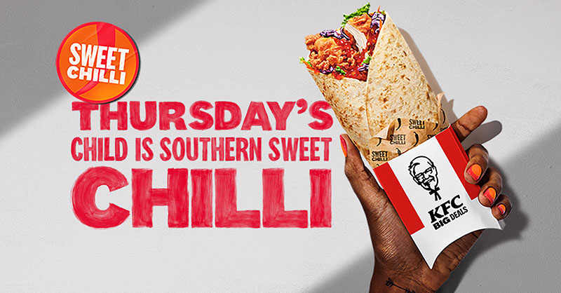 KFC_UKI's tweet photo. Monday, Tuesday, wrappy days. Wednesday, Thursday, happy days. Friday, same. The new KFC Twister Wrap of the Day - five days, four flavours, all just £1.98.