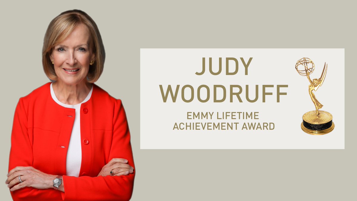 NewsHour's tweet photo. Congratulations to our anchor &amp; managing editor @JudyWoodruff who has been named the recipient of @TheEmmys’ Lifetime Achievement Award in Television News! #EmmyIcons https://t.co/KMBoZvnDNc https://t.co/IETIEYWxOs