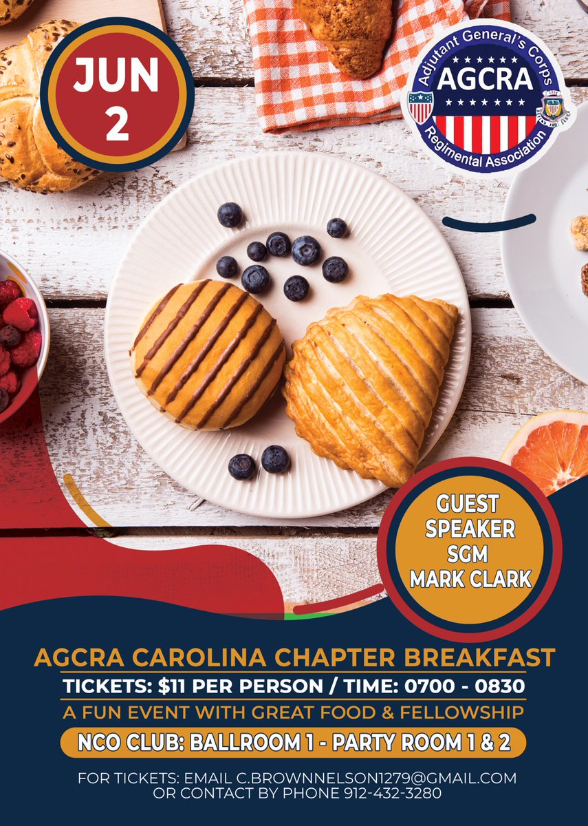 AG CORPS WEEK AT FORT JACKSON, SC.
AGCRA CAROLINA CHAPTER BREAKFAST.
JUNE 2, 2022, FORT JACKSON NCO CLUB
@AGS_CMDT @ArmyHRC @IAgcra @AGCRAAloha @AGCRAPotomac @101stAGCRA @AGCRA_Ozarks @MTRainierAGCRA @Helpful_S1 @Agt2787 #AGCRA #AGCorps #DefendandServe #42A #420A