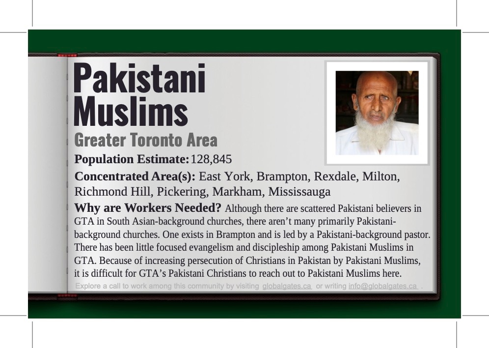 Pray for Pakistani Christians to take the difficult step of reaching out to Pakistani Muslims in GTA and via hosting them for meals and holiday celebrations. #globalgatescanada, #lovelikeJesus, #pray4unreached, #lovingmuslims