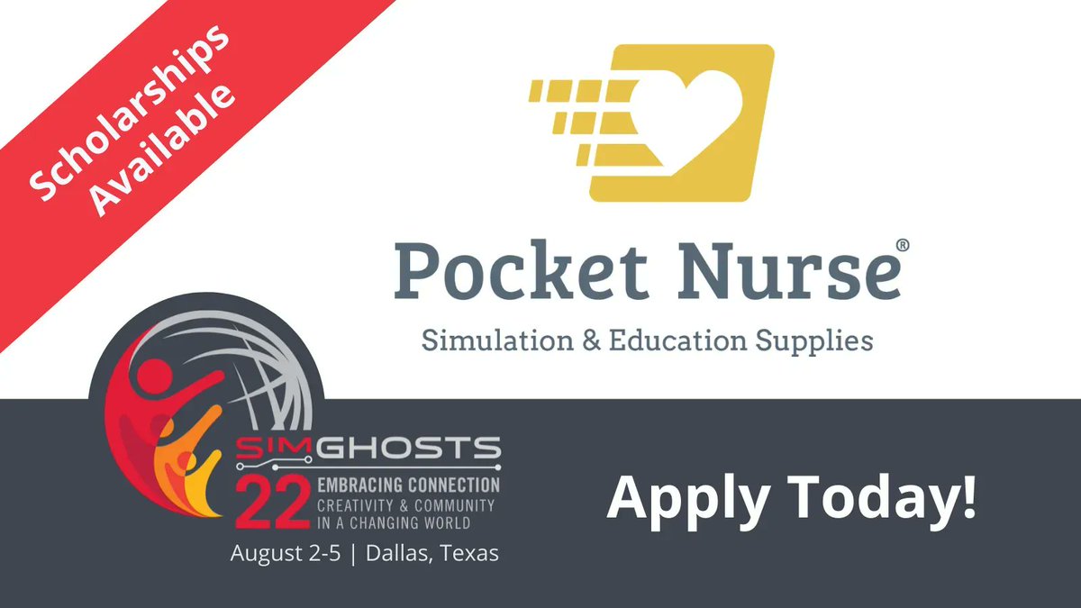 SimGHOSTS's tweet photo. Thanks to our wonderful supporters from @Pocket_Nurse we are now accepting SimGHOSTS USA 2022 Scholarship applications. Two winners will each receive up to $1,500 to support their attendance at #SG22USA. Click here to apply: https://t.co/Hz5EHsYNVO https://t.co/XwAfl8av1z