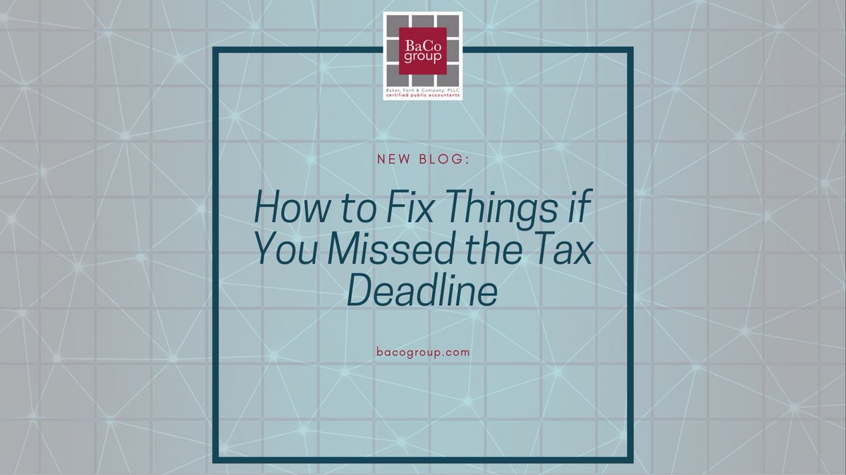 GroupBaco's tweet photo. If you missed the tax deadline, there might be some cause for concern, but don't stress too much! Our new blog will help you figure out what you need to do to get back on track. 
#tax #taxseason #accounting #cpa https://t.co/F8KK1fUIk0