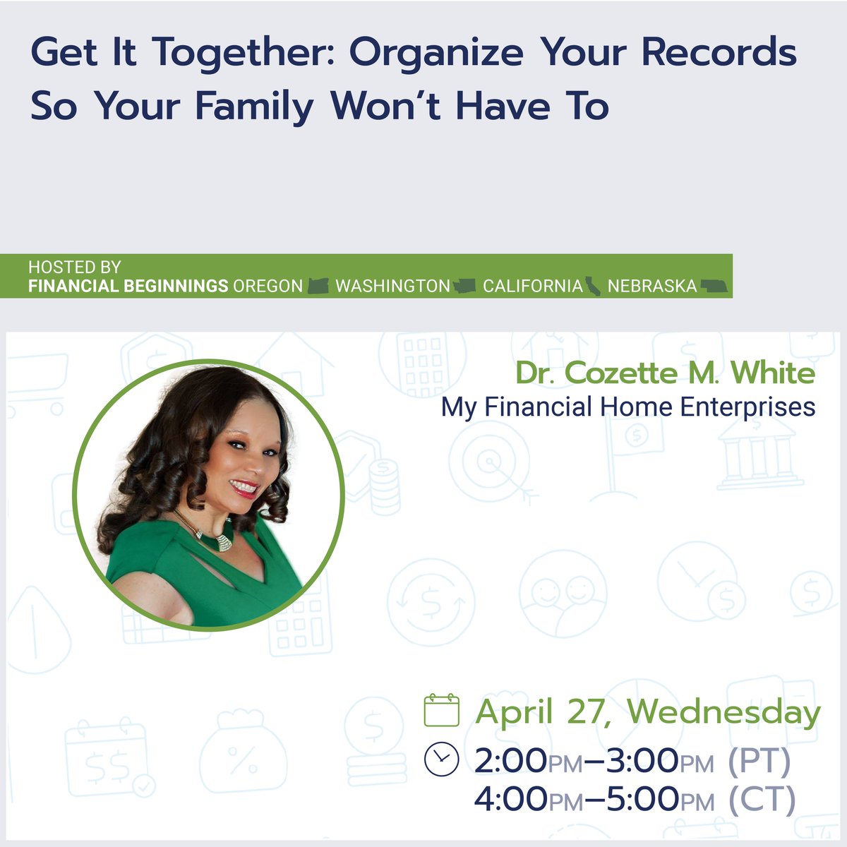 FinBegOR's tweet image. Do your loved ones know where to find your life insurance policies, online banking passwords, real estate deeds, or even your will? Get It Together will provide straightforward methods to help you track what matters. 

Register: eventbrite.com/e/276204554257