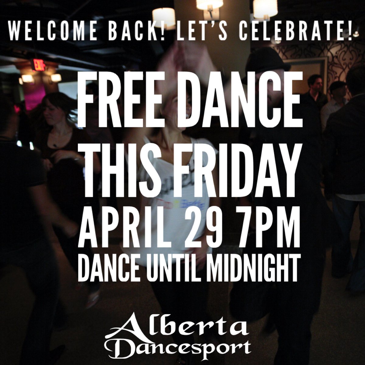ABDancesport's tweet photo. Welcome back! Let’s celebrate! 
Join us this Friday, April 29 for a FREE Friday night dance party! 
Bachata class at 7 PM
Dance party until midnight! 
DJ Ph’lo will play all of your favourites! 
Enter your song requests below we will choose our favourite to win a free class! https://t.co/JORxwDmZ9O