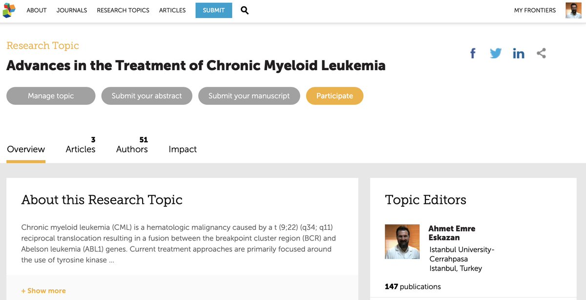 eskazanae's tweet photo. as topic editors, we invite researchers to submit papers for the research topic title - Advances in the Treatment of Chronic Myeloid Leukemia🤗
All contributions must be within the scope of the section and journal (Frontiers in Oncology)☺️@FrontOncology 
➡️https://t.co/E8FhqxbHwR https://t.co/UJuTZYnbaE