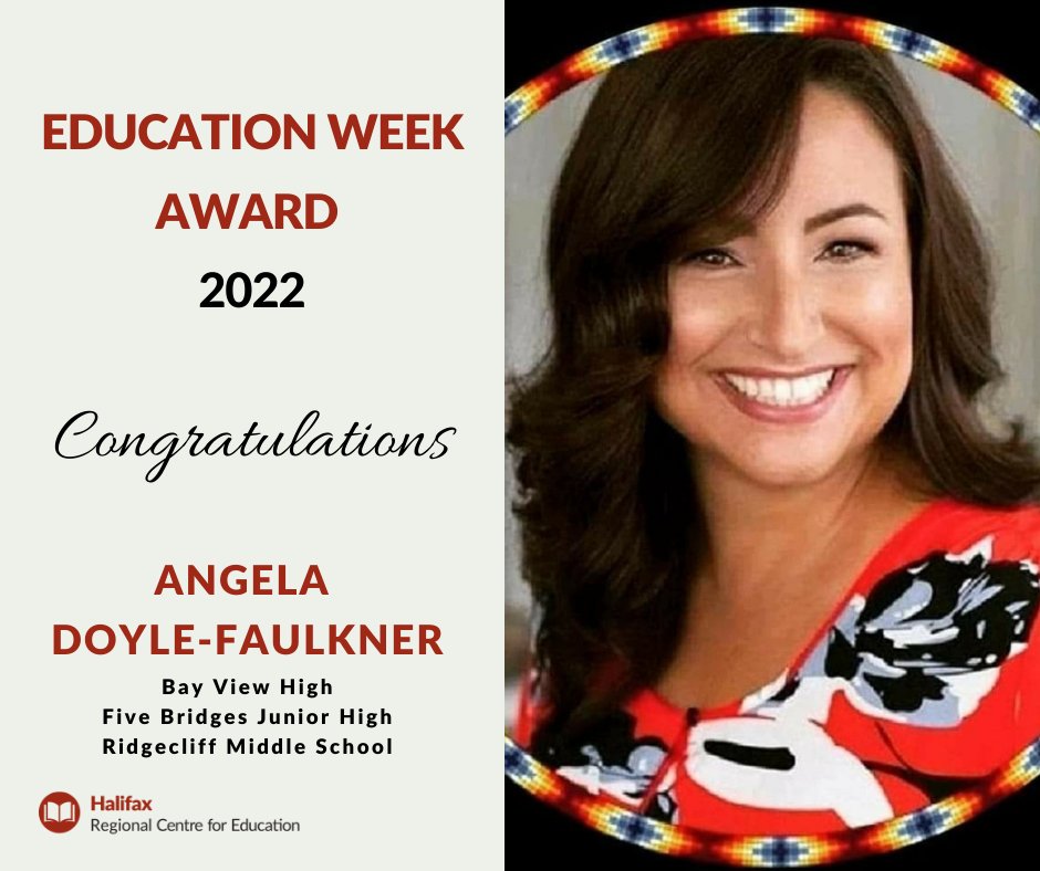 Eight #HRCE staff will receive an award this week for their role in supporting students &amp; appreciating their differences.

Congrats to Angela Doyle-Faulkner, Mi'kmaq Student Support Worker!

<a href="/AngelaDoyleFau1/">Angela Doyle-Faulkner</a> is the recipient of an Education Week Award. #NSEdWeek22 <a href="/nseducation/">NS Education and Early Childhood Development</a>