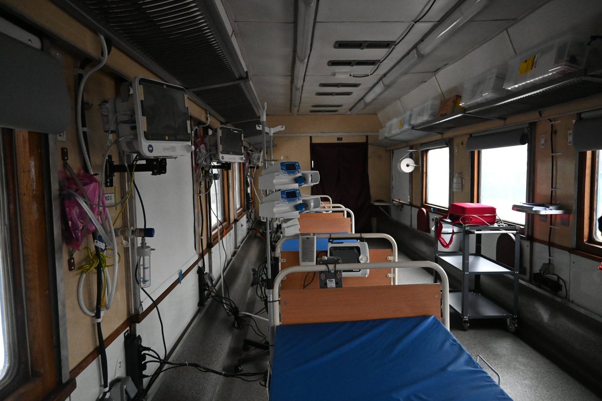 MSF_Ukraine's tweet photo. The @MSF #MedicalTrain also has five-bed Intensive Care Unit carriage, intended to take more medically vulnerable patients and to be able to increase the level of medical care should any of the patients’ condition deteriorate during the long train journey to hospitals in the west https://t.co/IJxwpZDXMK