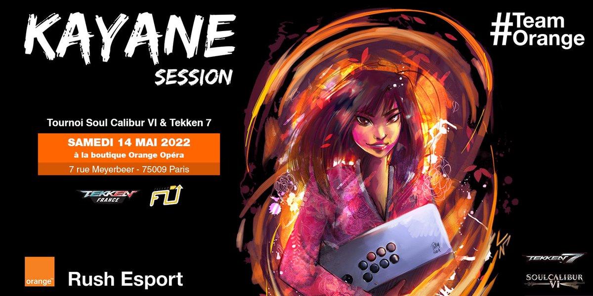 Kayane's tweet photo. C’est le retour des Kayane Sessions à Orange Opéra @RushEsport !

📅 Samedi 14 Mai 2022  
➡️ Tournois #SoulCaliburVI et #Tekken7 (PS4) 
�� 500€ de Cash Prize sur chaque jeu
🥐 Retour du buffet Petit dej 😍

TOUJOURS ENTIÈREMENT GRATUIT !

Inscriptions ➡️ https://t.co/SgwOWNtgHX https://t.co/VDNrFd0Jmx