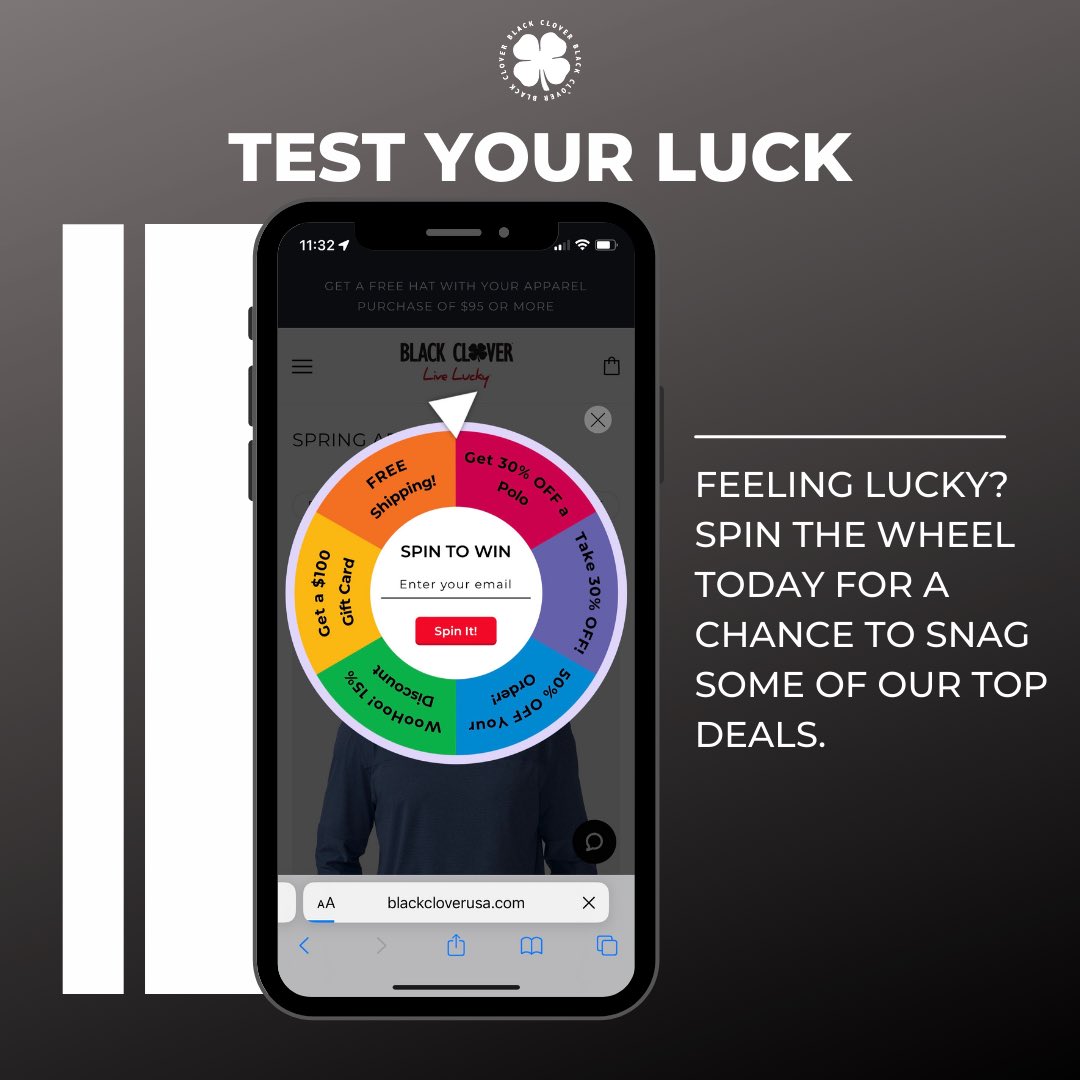 Ready To Test Your Luck? Spin the wheel today and get a chance at the luckiest of deals! blackcloverusa.com