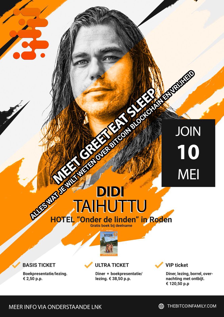 I will give away 1 vip ticket for our #bitcoin meetup in Roden in the Netherlands incl. dinner, 1 night hotel and breakfast!! 
 
👉🏼 follow 
👉🏼 like
👉🏼 retweet

Good luck 🍀🚀🔥