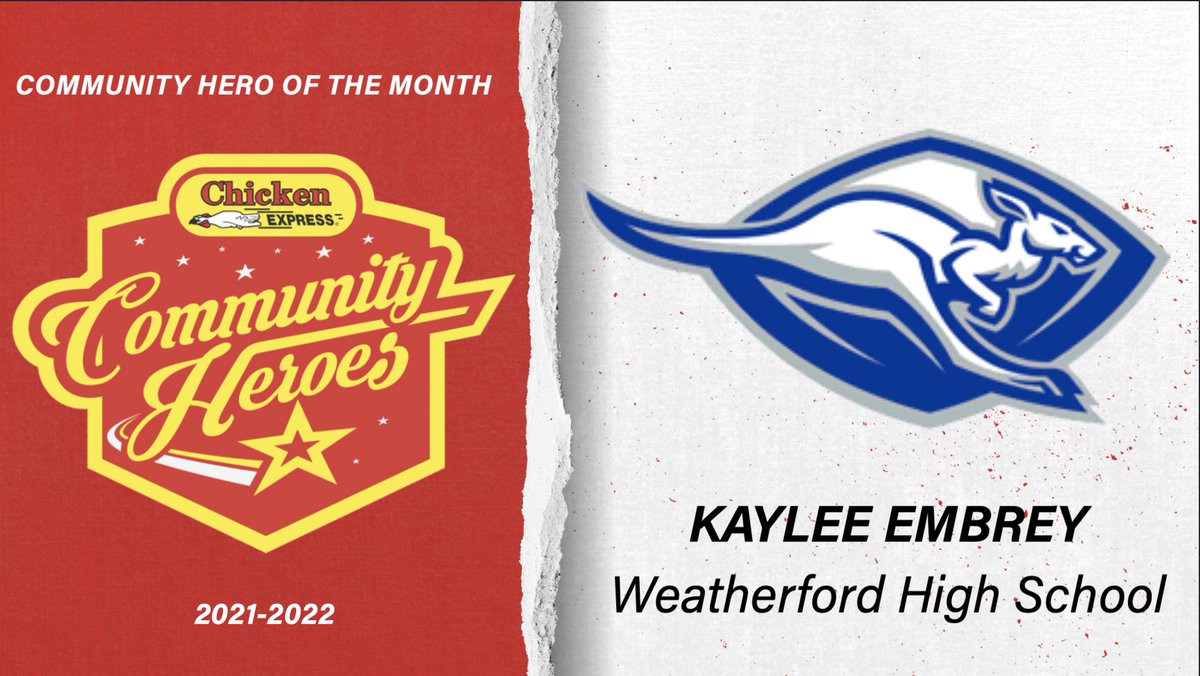 dctf's tweet photo. Congratulations to Kaylee Embrey of Weatherford High School for being named as the March Community Hero of the Month presented by @Chicken_Express!

WATCH: https://t.co/fi0saEba5H

@weatherfordisd https://t.co/kFaFBpLWNO