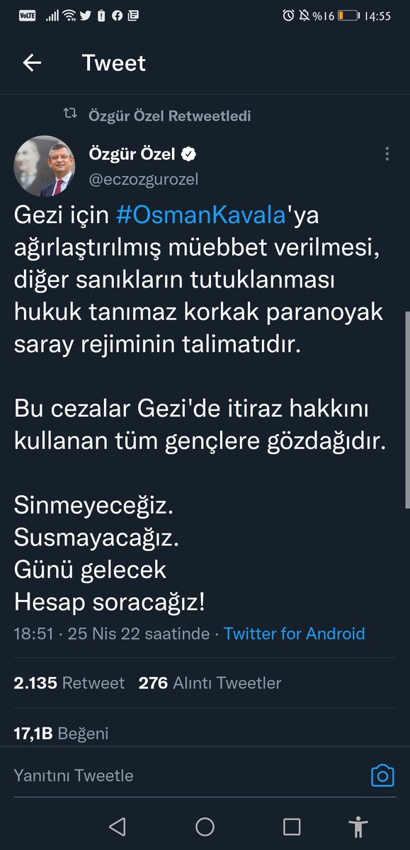 Yargının bağımsızlığı hiçe sayarak #OsmanKavala davasının görüldüğü mahkeme heyetine hadsiz bir şekilde itham eden  #CHP 'li @eczozgurozel hakkında, tüm mahkeme üyelerinin, ayrı ayrı suç duyurusunda bulunması gerekmektedir. #Geziihanettir