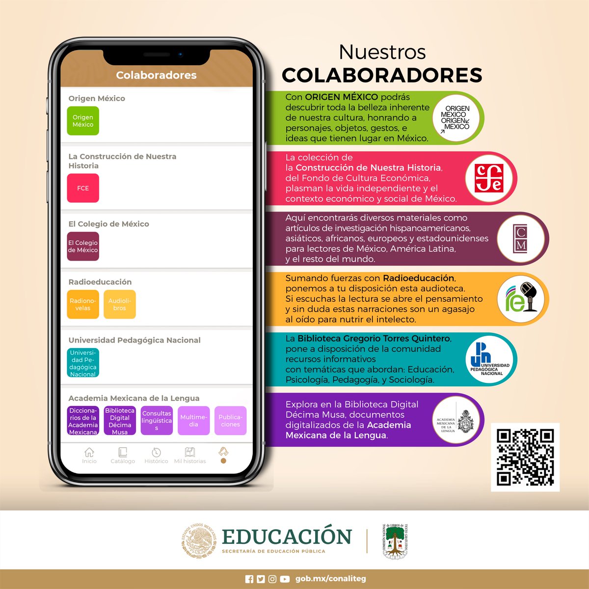 #LeeEnEspañol 
¿Ya conoces la #AppConaliteg? 
Descárgala, práctica tu español y conoce más de la historia de #México con los #LibrosDeTextoGratuitos. 
Para mayor información: 👉🏼 bit.ly/conaliteg