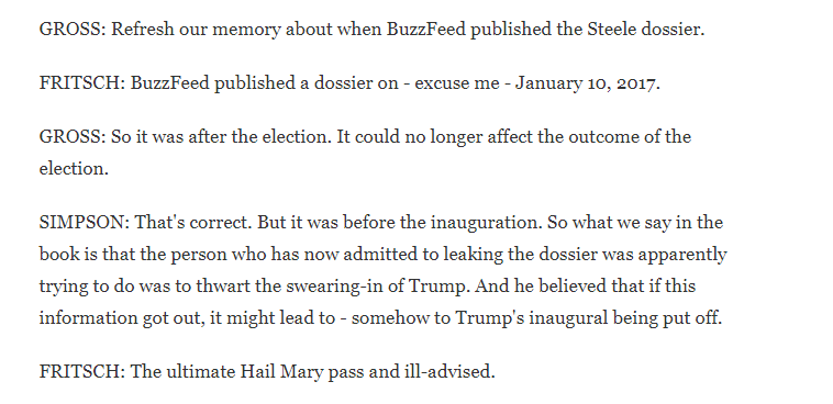 OMGosh. So I'm working on an article & reviewing an interview w/ the Fusion fools, and low-and-behold, the Clinton-funded dossier filled w/ lies fed to Steele by her cronies was leaked to BuzzFeed as a 'hail Mary' 'to thwart the swearing-in of Trump.' I never realized that. 2/