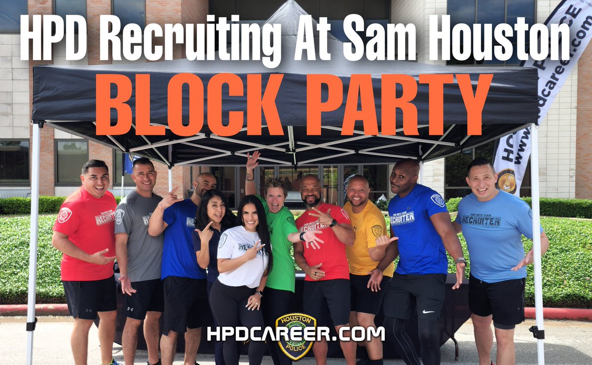 hpdcareer's tweet photo. HPD RECRUITING AT SAM HOUSTON BLOCK PARTY @SamHoustonState  #werehiring #samhoustonstateuniversity https://t.co/fST3jBItsz