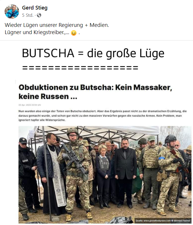Stefan_K__'s tweet photo. Vielleicht haben wir uns den russischen Angriff auch nur eingebildet?? #Putinmarionette Gerd #Stieg, #Kreisvorstand #AfD #Brandenburg an der #Havel, betreibt Lügenpropaganda alla #Goebels!
#fckafd 🤢 #noafd #afdverbotJETZT https://t.co/n4oPojgObc