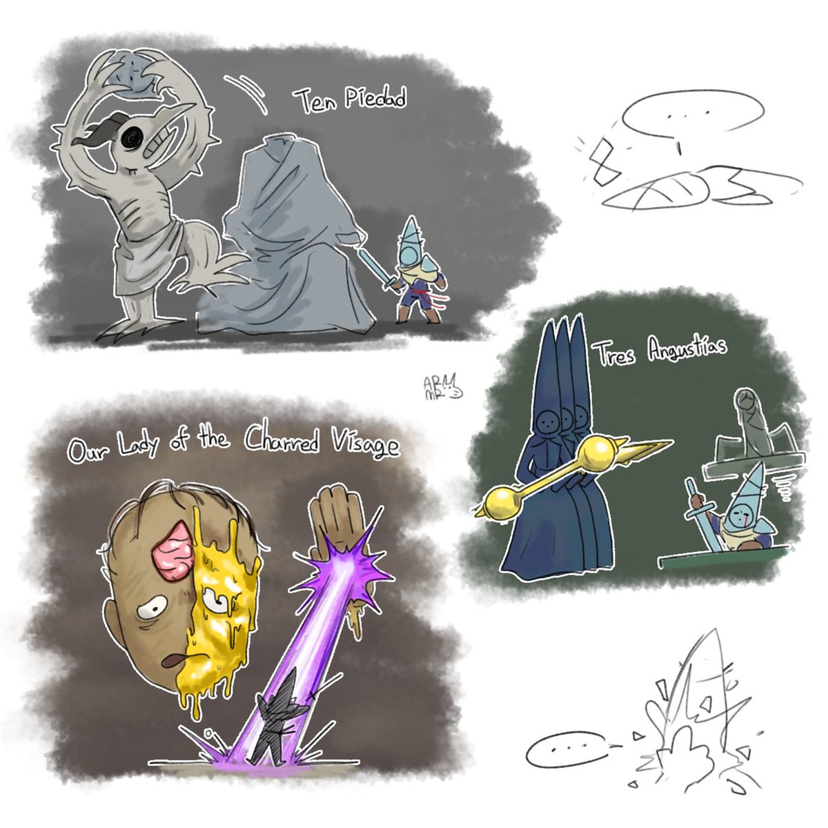 armaro_1118's tweet image. 일단 3명만 그려봄(