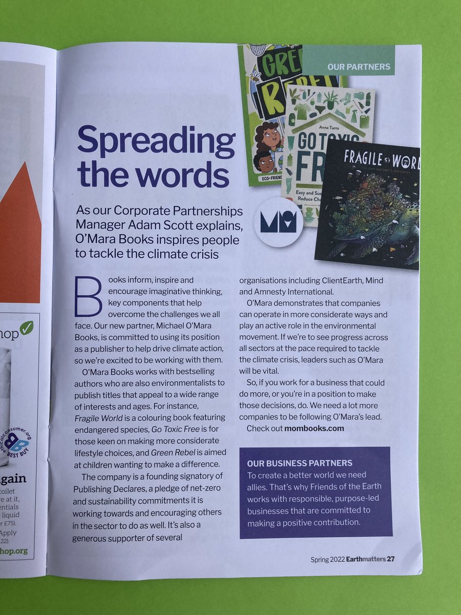 OMaraBooks's tweet photo. Very nice to spot a mention for our "green" books in EarthMatters, the magazine for @friends_earth!

🌱

#environmentbooks https://t.co/UmGRXRMSWZ