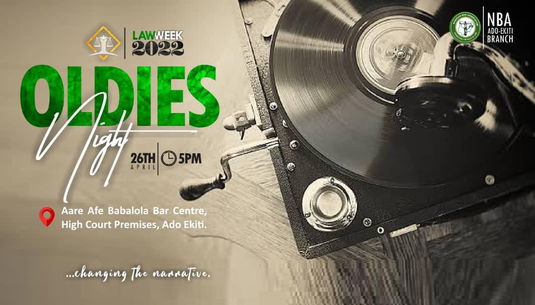 Dear Colleagues, 

The next event on the Law Week list is the Oldies Night.

*Dress Code:* Native Attire; Ankara/old native dress
*Time:* 5pm

We look forward to your presence!