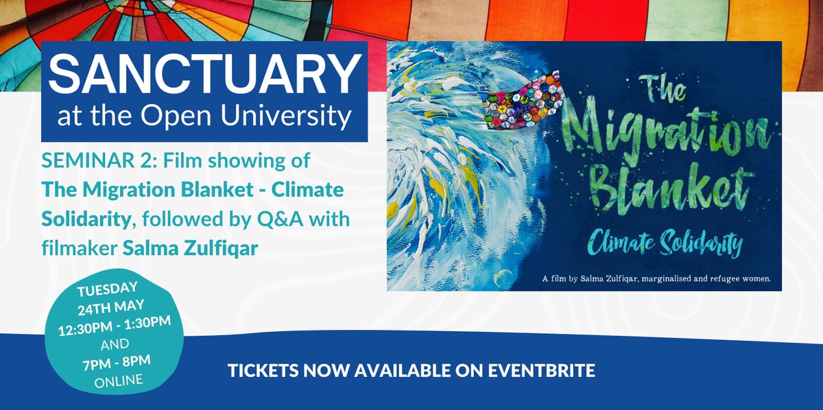 IntDev_OU's tweet photo. 'The Migration Blanket - Climate Solidarity'
The second of three seminars organised by the Sanctuary Team at The @OpenUniversity will be taking place on Tuesday 24 May in two available time slots

12:30pm-1:30pm (BST)
7:00pm-8:00pm (BST)

Find out more ⬇️
https://t.co/dtl22gzOWF https://t.co/ezrcdKzvaN