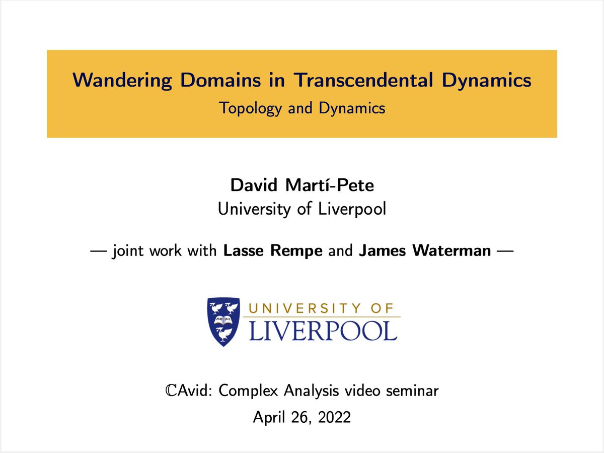 davidmartipete's tweet photo. Today I gave a talk at the #CAvid seminar! You can find the recording and the slides here: https://t.co/MZeRTatg1K #complexdynamics #wanderingdomains https://t.co/A8YRVMs8KO