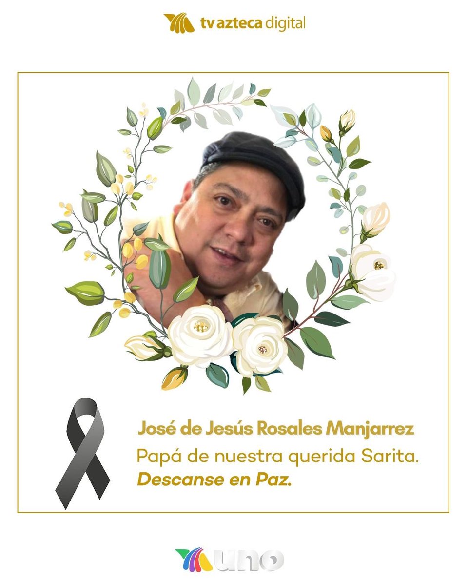 Lamentamos el sensible fallecimiento del señor 𝗝𝗼𝘀𝗲́ 𝗱𝗲 𝗝𝗲𝘀𝘂́𝘀 𝗥𝗼𝘀𝗮𝗹𝗲𝘀 𝗠𝗮𝗻𝗷𝗮𝗿𝗿𝗲𝘇, papá de nuestra querida 𝗦𝗮𝗿𝗶𝘁𝗮. Nuestras condolencias a toda su familia. 🕊

Descanse en paz.
