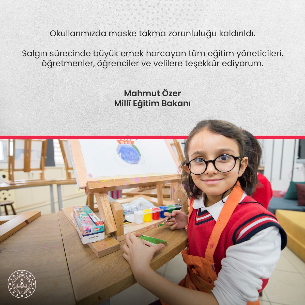 Okullarda Eğitime Maskesiz Devam Edilecek

👉meb.ai/JS8oxI