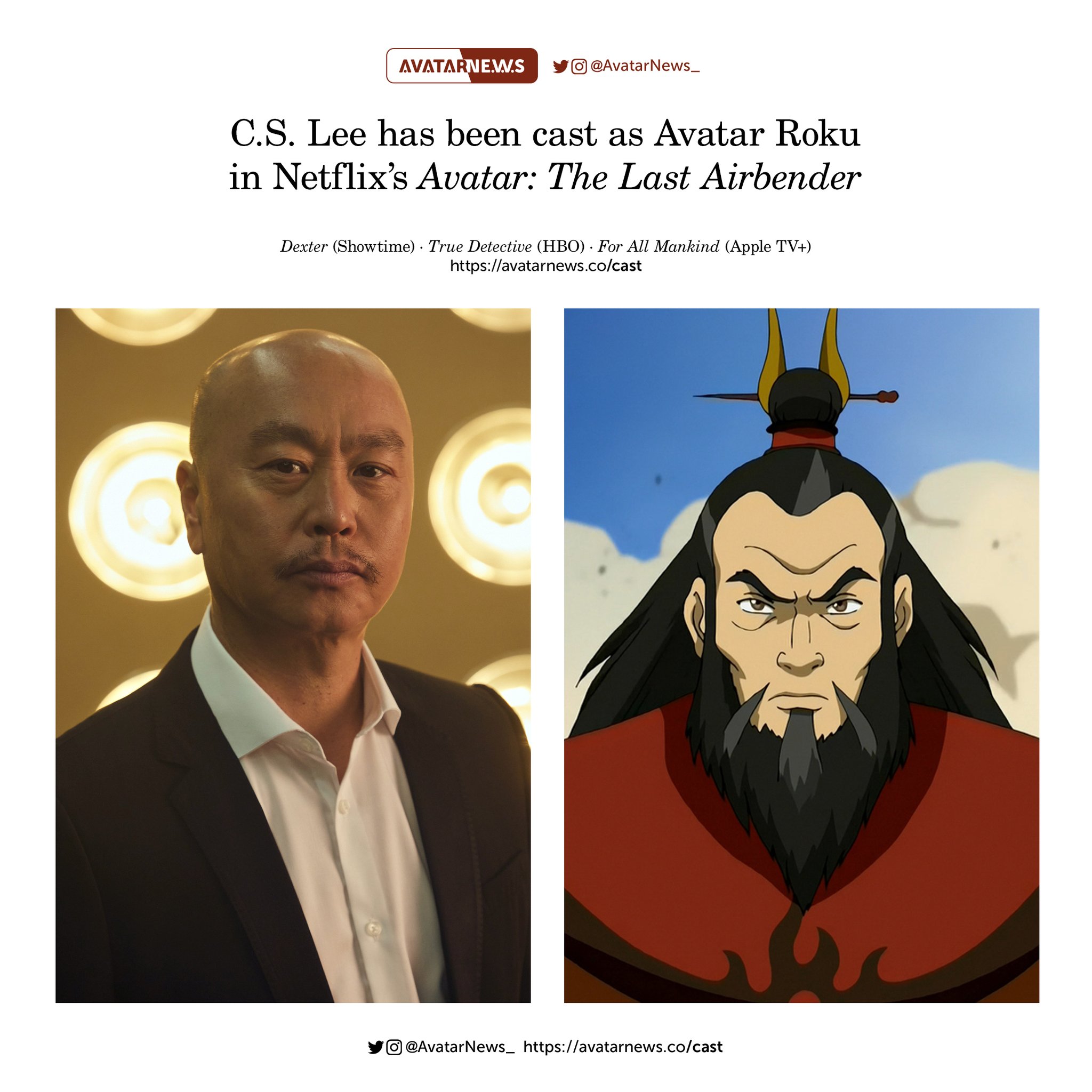 Avatar News on Twitter CS Lee has been cast as Avatar Roku in the  liveaction Avatar The Last Airbender series httpstcovUbLk2W8qP   Twitter