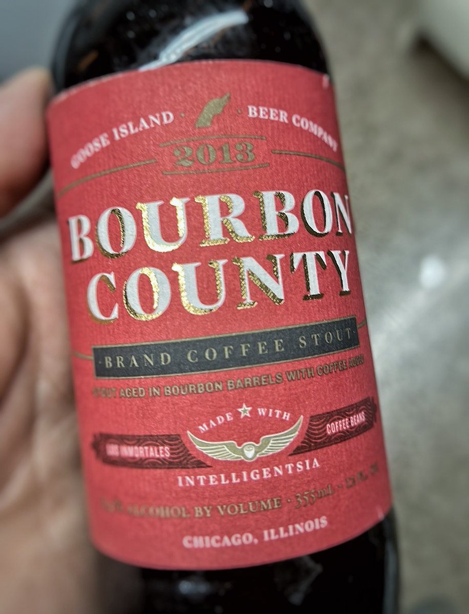 chicagofoodies's tweet photo. 2013 Bourbon County Brand Coffee Stout. Time to test how fleeting coffee is as an adjunct. Are green peppers likely? Will let you know. 
#gooseisland #craftbeer #omtejran https://t.co/Z5mZPjnMP5