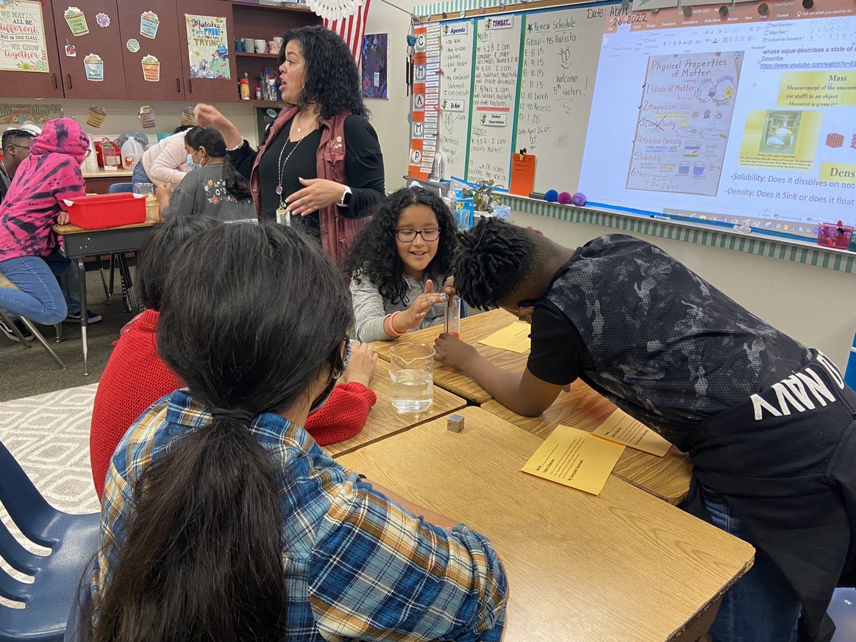 MissGamez1's tweet photo. Watching 5th graders try to mix oil and water is my new favorite form of entertainment. The best part is when the lightbulbs come on &amp; they remember what density is. Great lesson, Mrs. Batista!! 🧪🤓 #STAARreview #TackleTheSTAAR @AndersonGators @ClarkWritesNow @AEScounselor https://t.co/mwF2ZTwdLC