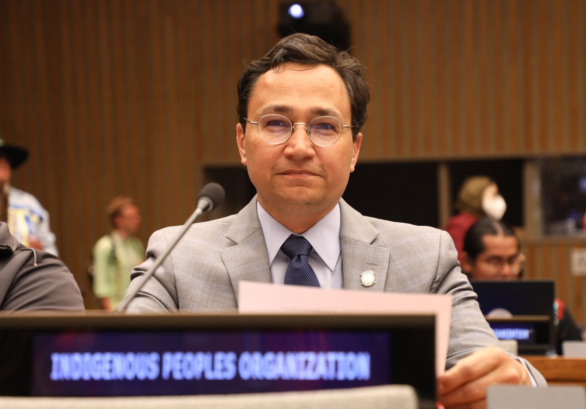 ICTPressPool's tweet image. Cherokee Nation Chief Hoskin speaks at United Nations Public Forum on Indigenous Issues. Session included dialogue on the International Decade of Indigenous Languages, Indigenous business, autonomy and human rights.  indiancountrytoday.com/the-press-pool… via @IndianCountry #ICTPressPool