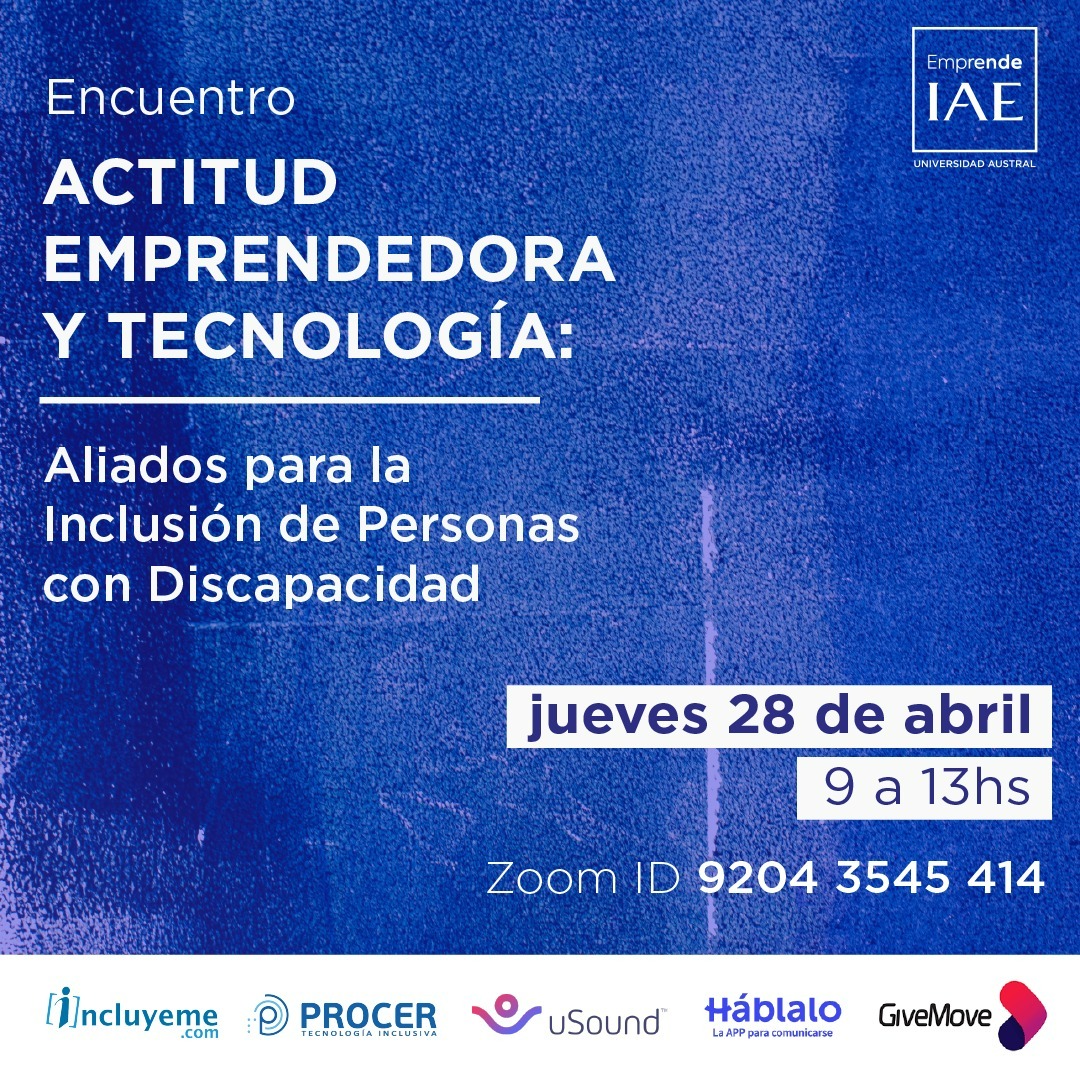 Este jueves reflexionaremos cómo se puede ser rentable,usar tecnología y emprender para hacer el bien!En este caso a través de la inclusión de personas con  discapacidad @Mateonss <a href="/incluyemecom/">Incluyeme.com</a> <a href="/uSound_Arg/">uSound</a> <a href="/givemoveAR/">givemoveAR</a> <a href="/procertecno/">PROCER Tecnologías</a> @EntrepreIAE austral.zoom.us/meeting/regist… Los espero!