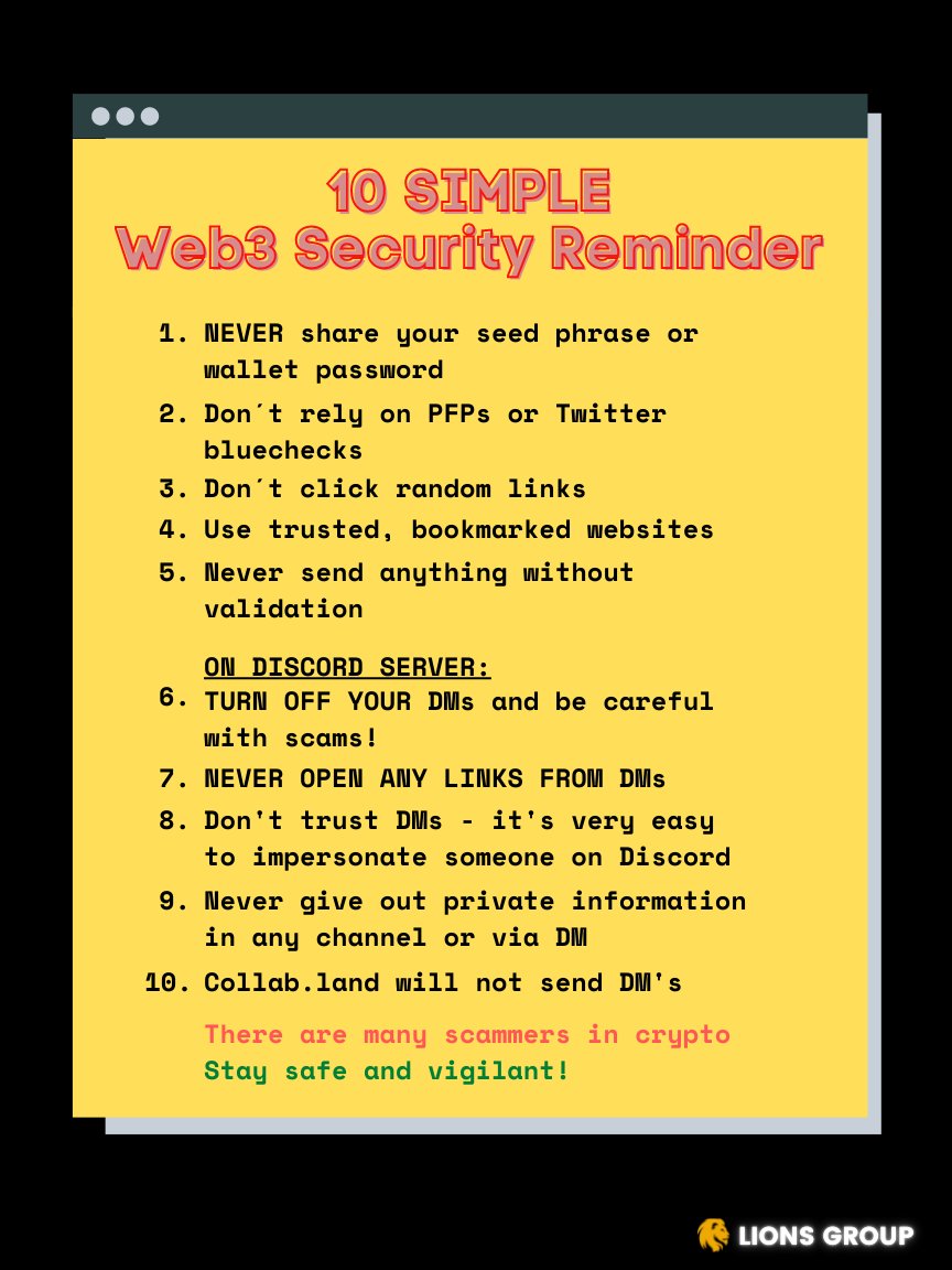 10 SIMPLE Web3 Security Reminder 🔔🔒

#Web3Security #NFTSecurity #Security #Safety #Web3