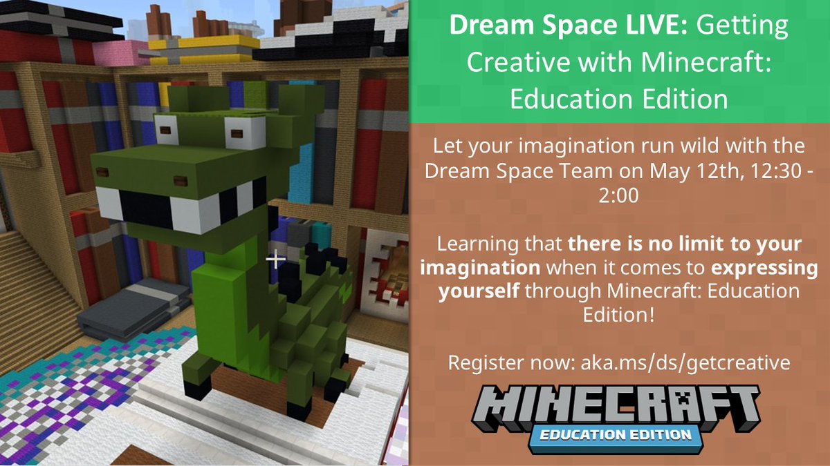 🤚Hands up if you want to get creative!

#MSDreamSpace LIVE is back and bringing your classrooms through a set of creative challenges using @PlayCraftLearn 🥳

Teacher can check out the details and register here: aka.ms/ds/getcreative