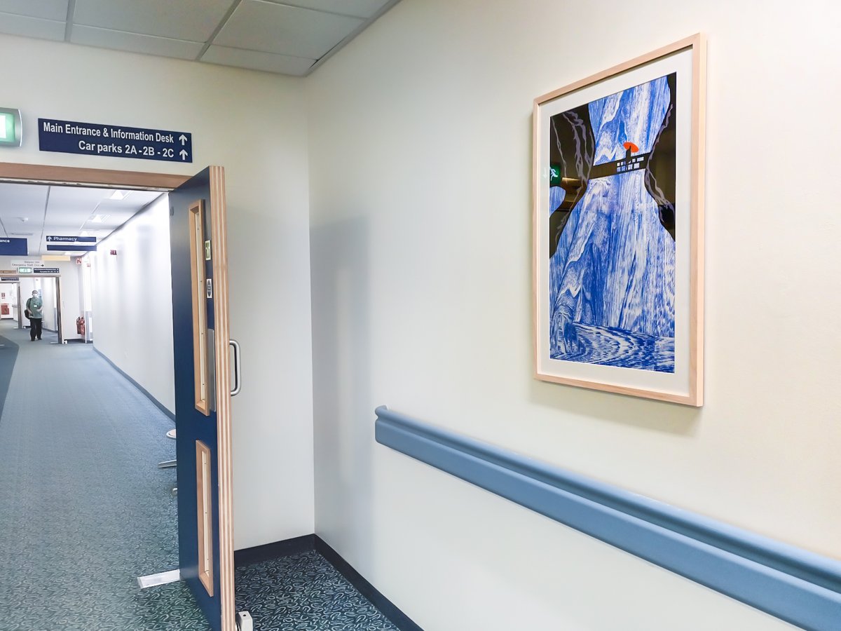 RoyalScotAcad's tweet photo. Some recent shots of our team installing works by Ilana Halperin RSA (Elect),  Susie Leiper, and Elspeth Lamb RSA at the Royal Infirmary in Edinburgh on behalf of ELHF Tonic Arts 🖼️ https://t.co/xPMFxIaBoS