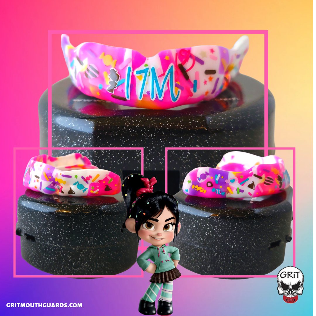 Vanellope von Schweetz custom mouthguard! So sweet! #wreckitralph #sugarrush #vanellope #sprinkles #chocolate #gritmouthguards #mouthguards #custommouthguard