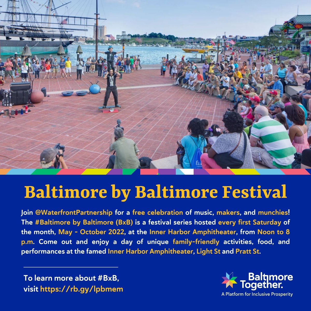 BmoreTogether_'s tweet photo. Join @WaterfrontPB for the #BaltimorebyBaltimore is a festival series hosted every 1st Sat of the mth, May - Oct, at #InnerHarborAmphitheater, 12 - 8PM. Enjoy a day of FREE family-friendly activities, food, & performances. #BuildFromStrength
Learn more - https://t.co/elhvsOr0lw https://t.co/78qcNEGiIT