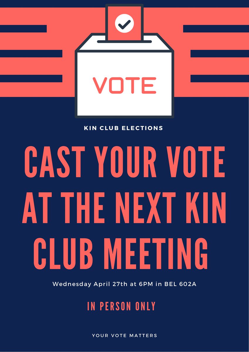 TexasKinClub1's tweet photo. Hey Kin Club! We will be electing new officers for the 2022-2023 school year at the next general meeting! It will be IN PERSON ONLY. We hope to see you all there tomorrow night at 6pm in BEL 602A! https://t.co/kYdE8usidp